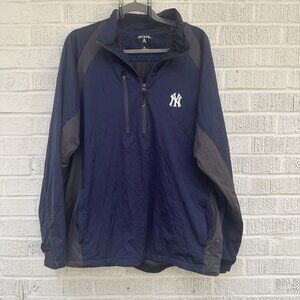 Antigua New York Yankees Quarter-Zip Pullover Windbreaker Jacket XL Navy Gray
